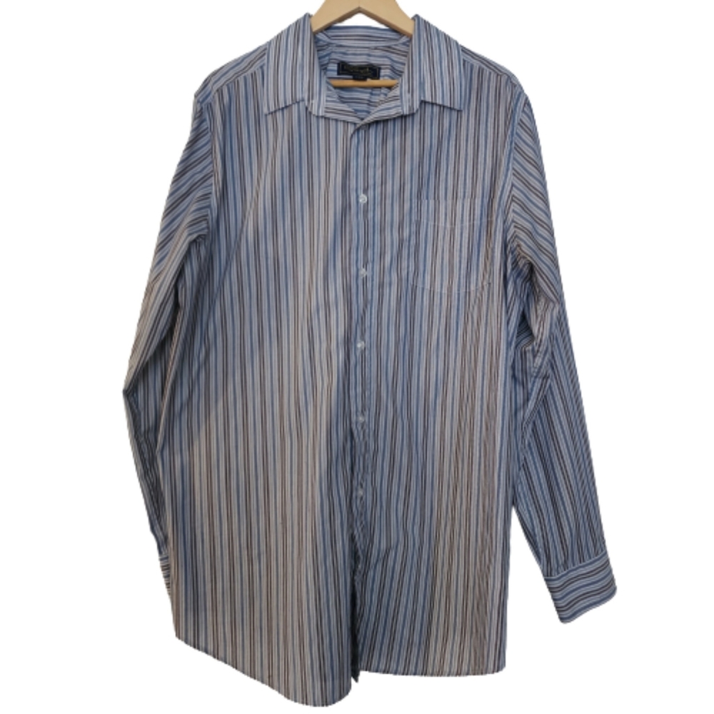 KS Signature 17 35/36 Big & Tall Blue Striped Button-down Shirt